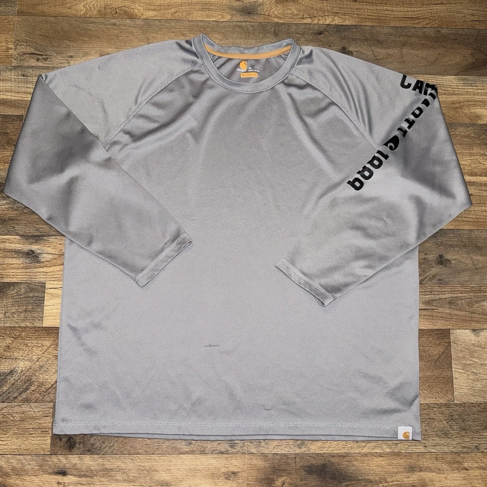 Carhartt Shirt Mens XL Gray Long Sleeve Force Logo Tee Tagless Relaxed Workwear